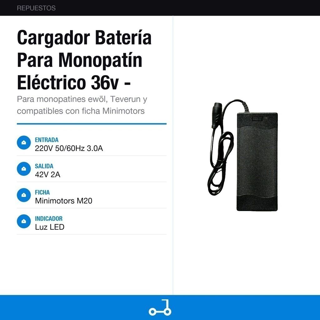 Cargador Batería Para Monopatín Eléctrico 36v - Ficha ewol / Minimotors